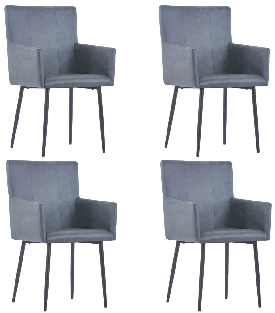 vidaXL Cadeiras de jantar c/ braços 4 pcs camurça artificial cinzento