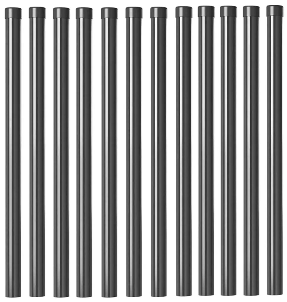 Postes de Cerca 12 pcs Cinzeto 90 cm Aço com Revestimento em Pó