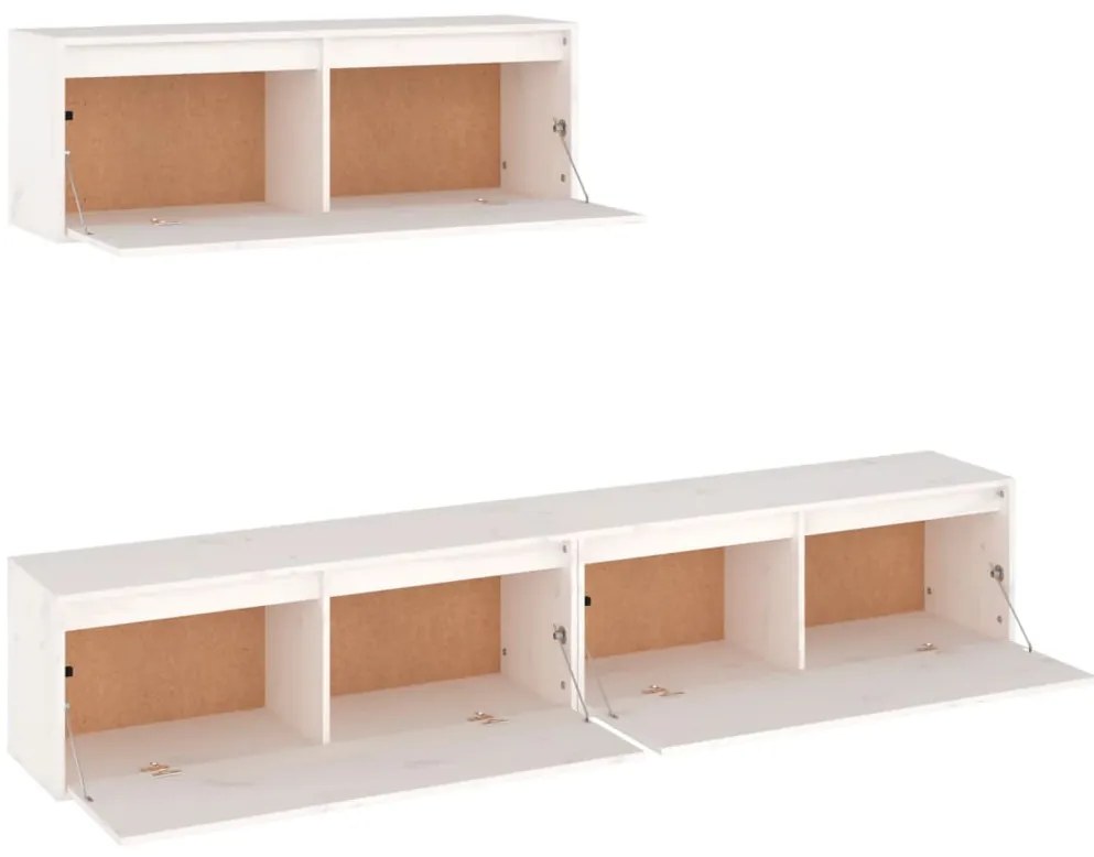 Conjunto de armário de TV 3 pcs madeira de pinho maciça branco