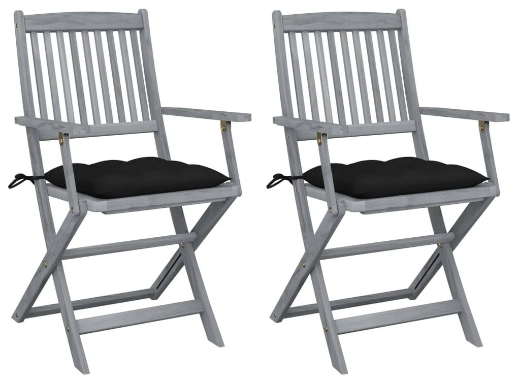 vidaXL Cadeiras exterior dobráveis c/ almofadões 2 pcs acácia maciça