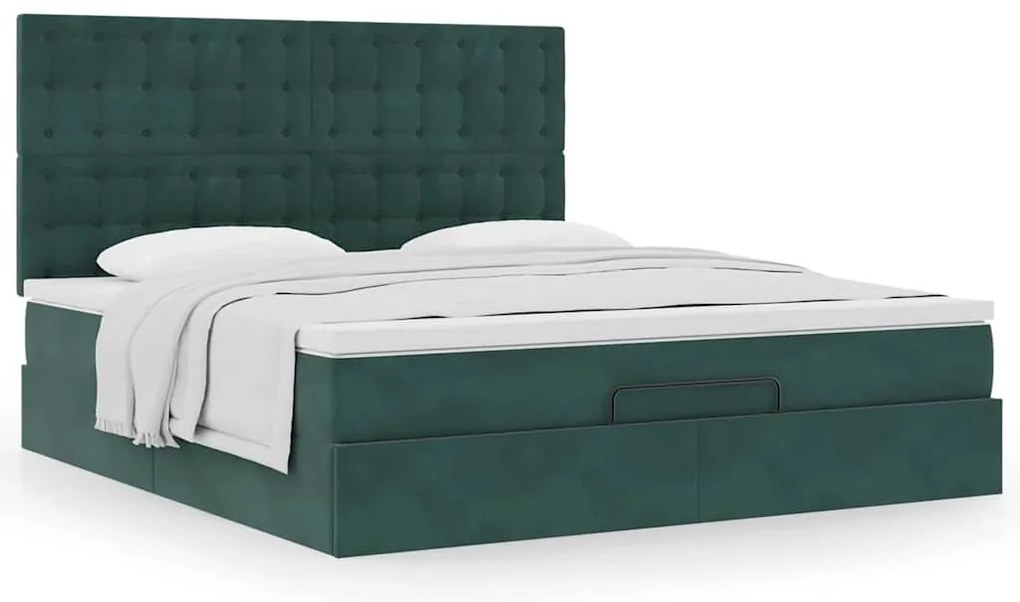 Estrutura de cama otomana com colchão verde escuro veludo