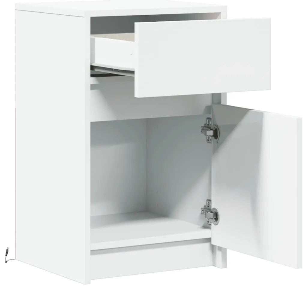 Mesa de cabeceira com luzes LED derivados de madeira branco