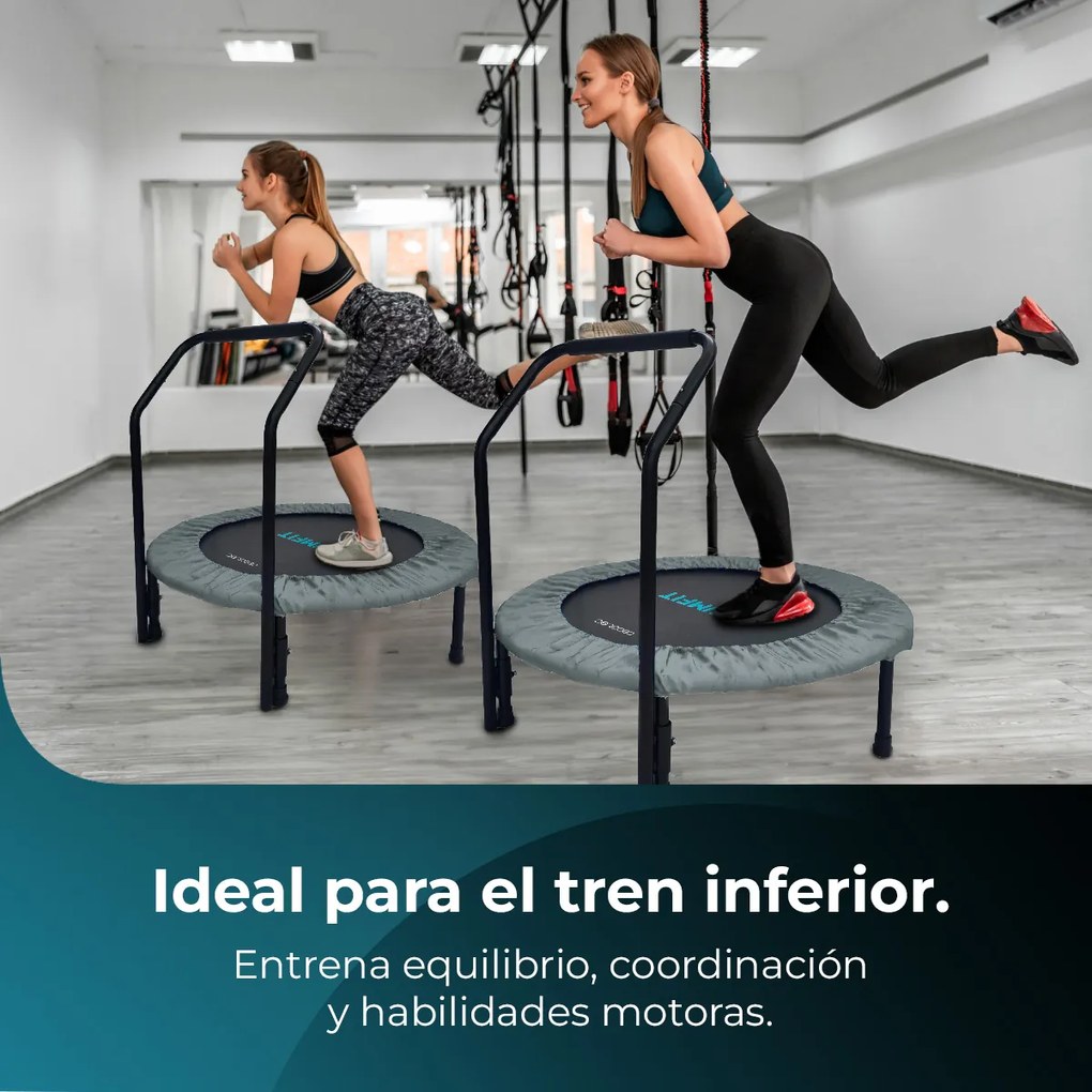 Trampolim de fitness DrumFit Jump 920. 92 cm de diâmetro. Base com 6 pés. Peso máximo do utilizador de 100 kg