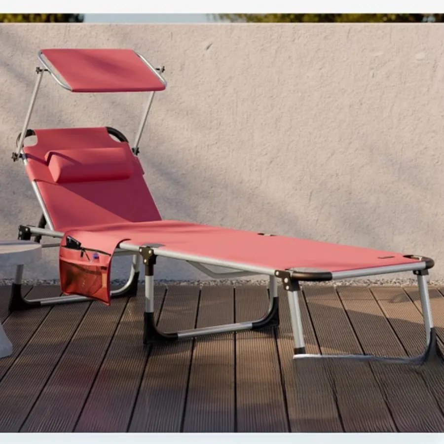 Espreguiçadeira jardim Malta 210x61x35cm com Toldo em alumínio Vermelha