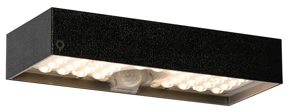 Candeeiro de Parede Exterior Preto com Luz Dimerizável e Sensor Solar - Kayo