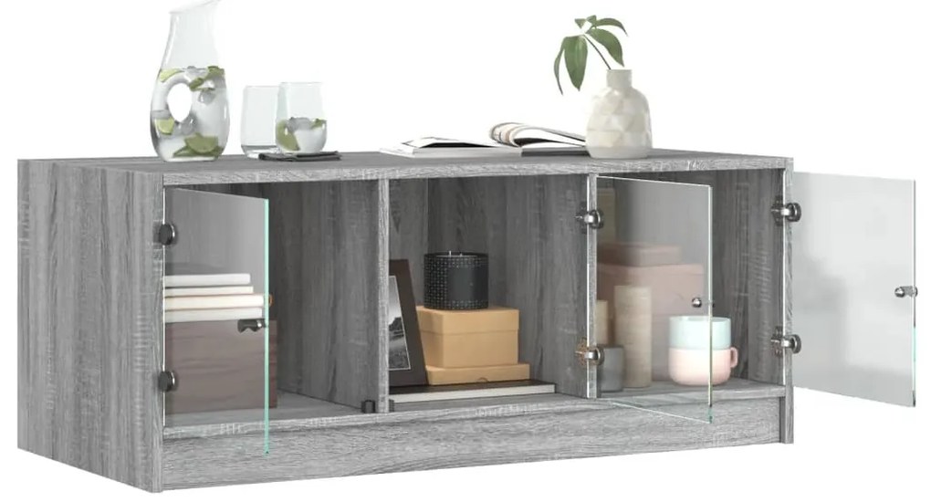 Mesa de centro c/ portas de vidro 102x50x42 cm cinza sonoma