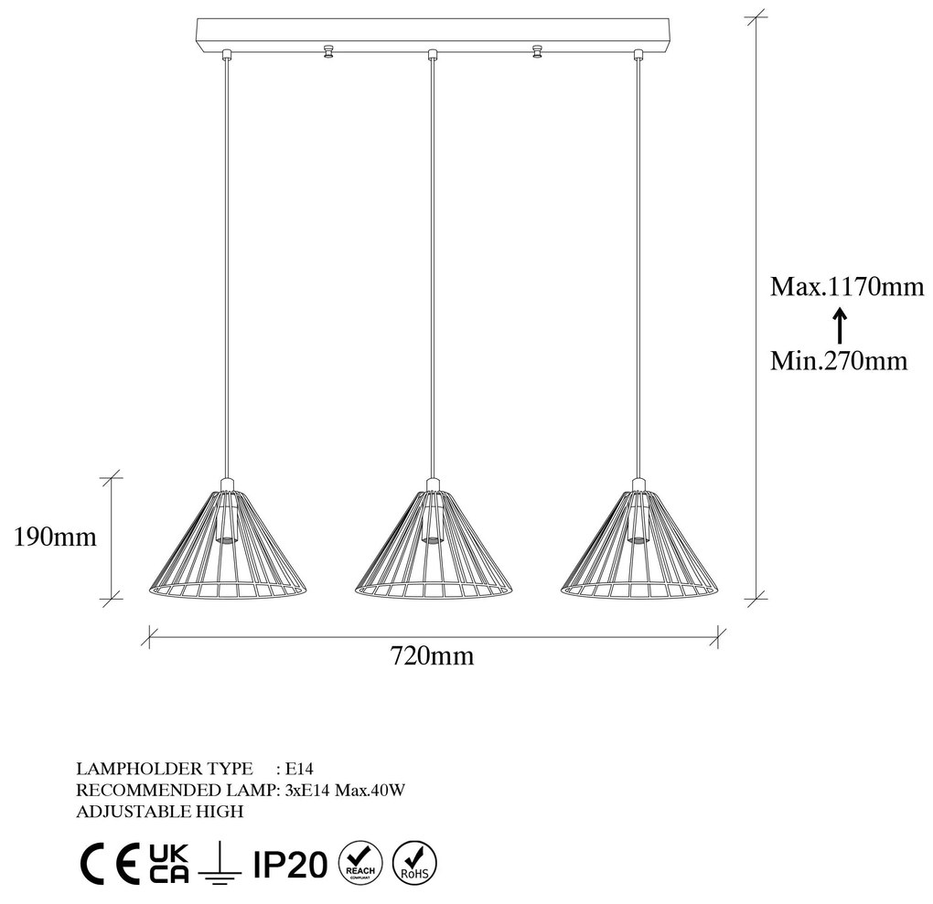 Chandelier Soylu – Dourado Brilhante – 72 x 20 x 117 cm
