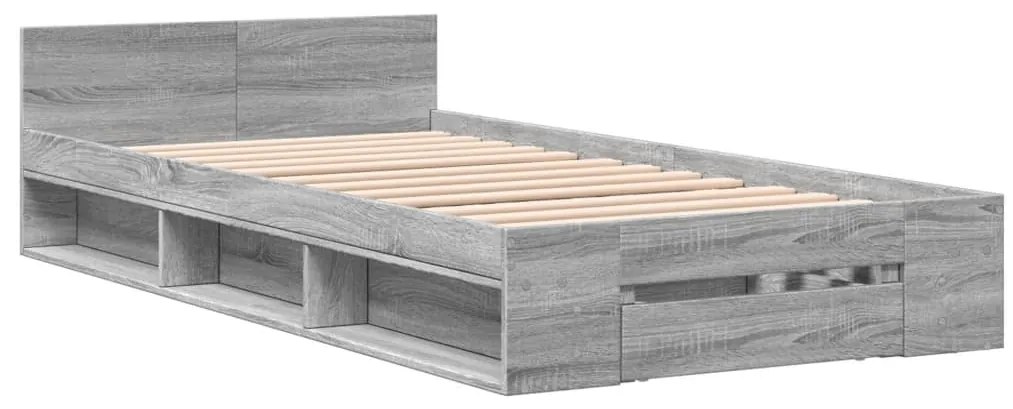 Estrutura de cama c/ gaveta derivados madeira cinzento sonoma