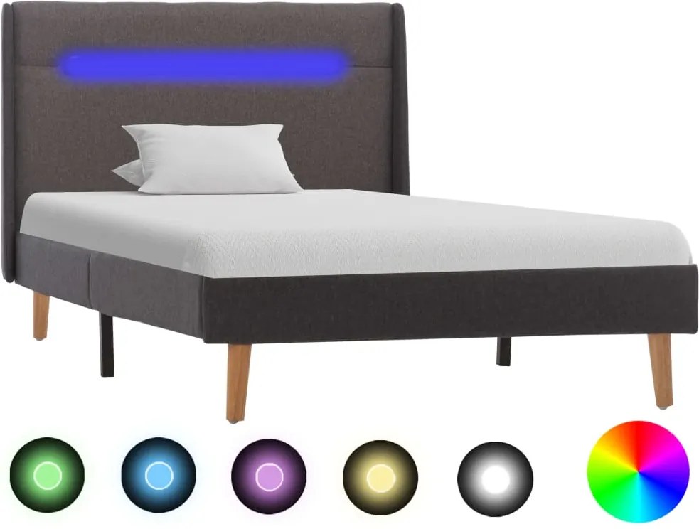 Estrutura de cama com LED 90x200 cm tecido cinzento