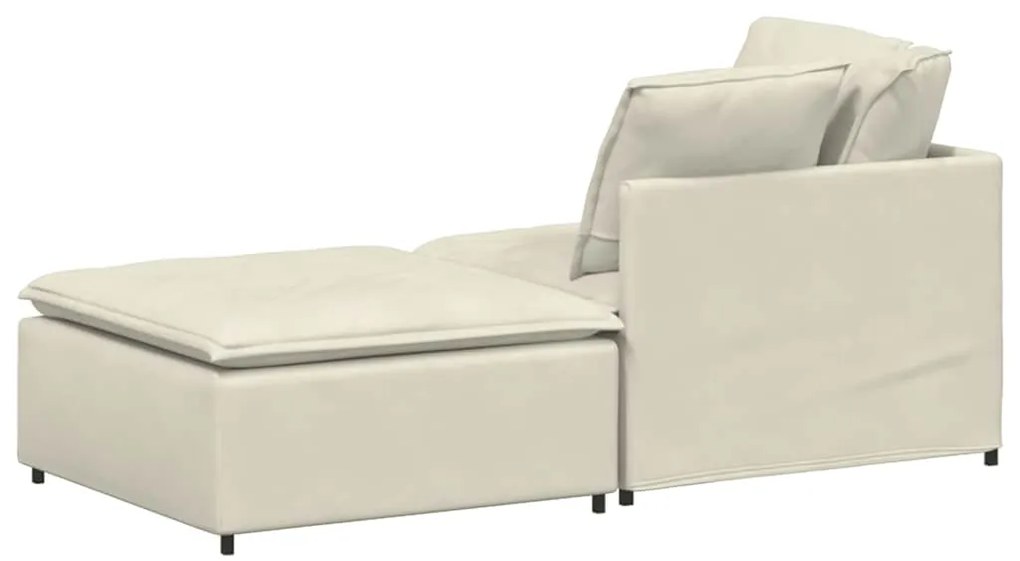 Sofá modular com pufes e almofadas veludo creme