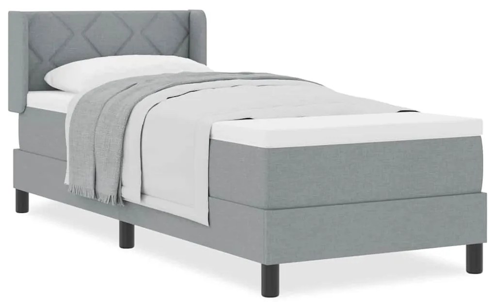 Cama box spring com colchão, cinza claro, 80 x 200 cm, tecido.