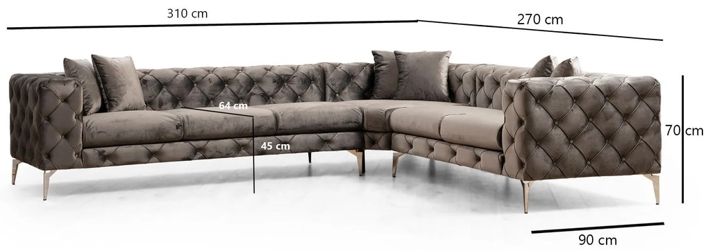 Sofá de Canto Como – Antracite – 310 cm x 70 cm x 270 cm