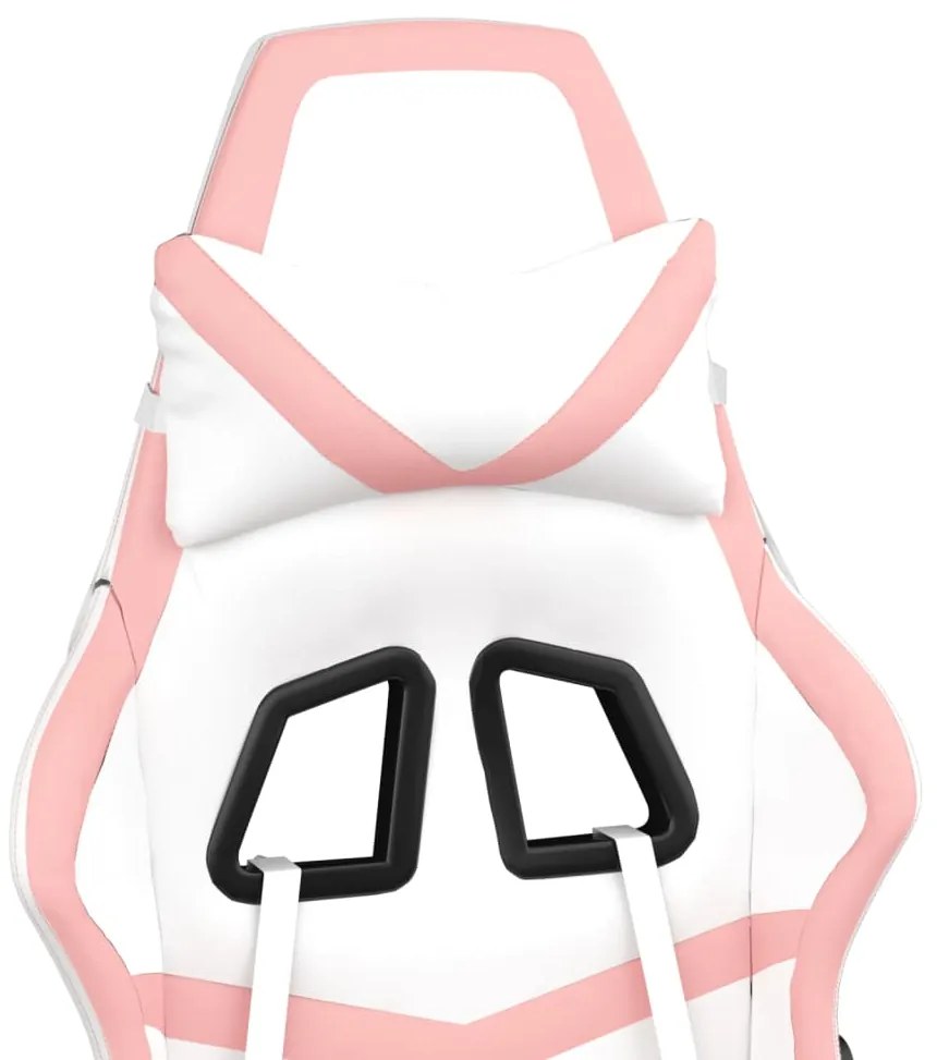 Cadeira gaming com apoio p/ pés couro artificial branco e rosa