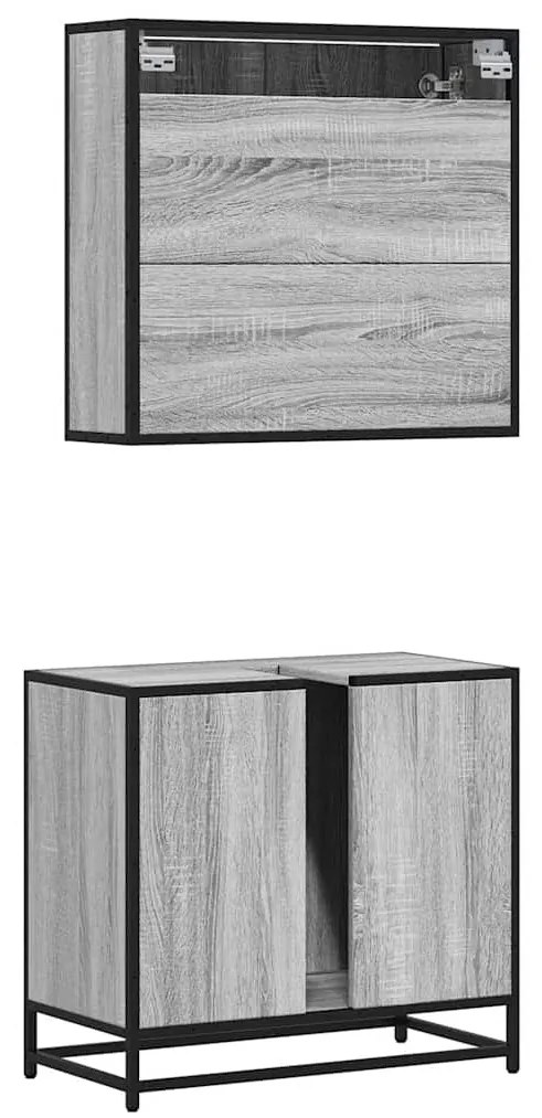 2 pcs conjunto móveis WC derivados de madeira sonoma cinza
