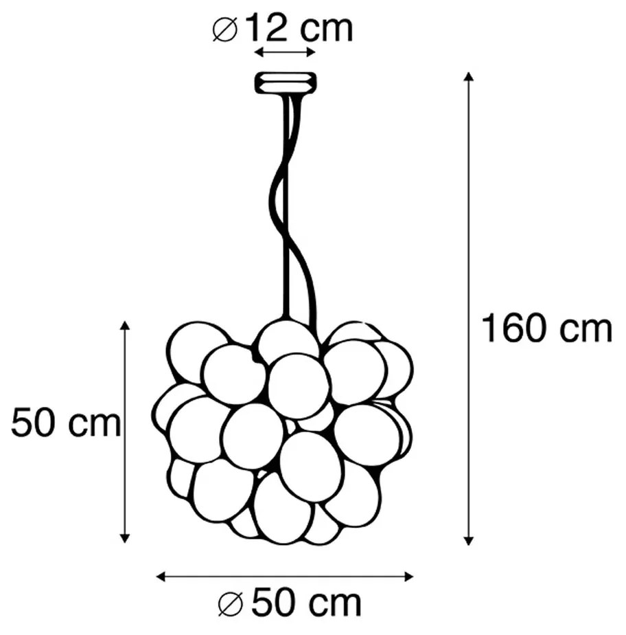 Candeeiro de suspensão Art Deco preto com vidro âmbar 8-luzes - Uvas Art Deco