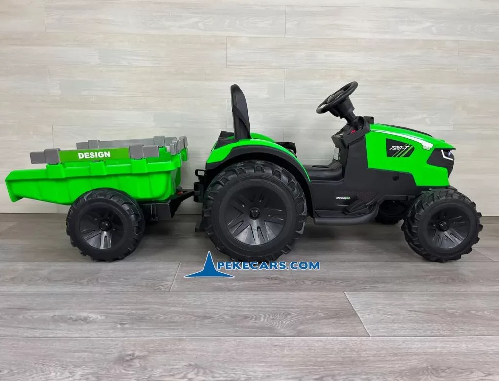 Trator Electrico para crianças Peketrac 8100 24V com Bateria removível e comando de controle remoto e Reboque 2.4G Verde
