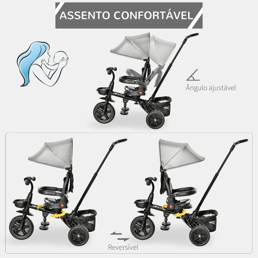 Triciclo Infantil 4 em 1 Bicicleta para Crianças 1-5 Anos com Assento Giratório Capô Ajustável Guidão de Empurre e Apoio para os Pés Dobrável 111,5x52