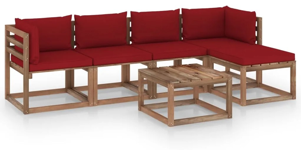 6 pcs conjunto lounge p/ jardim c/ almofadões vermelho tinto