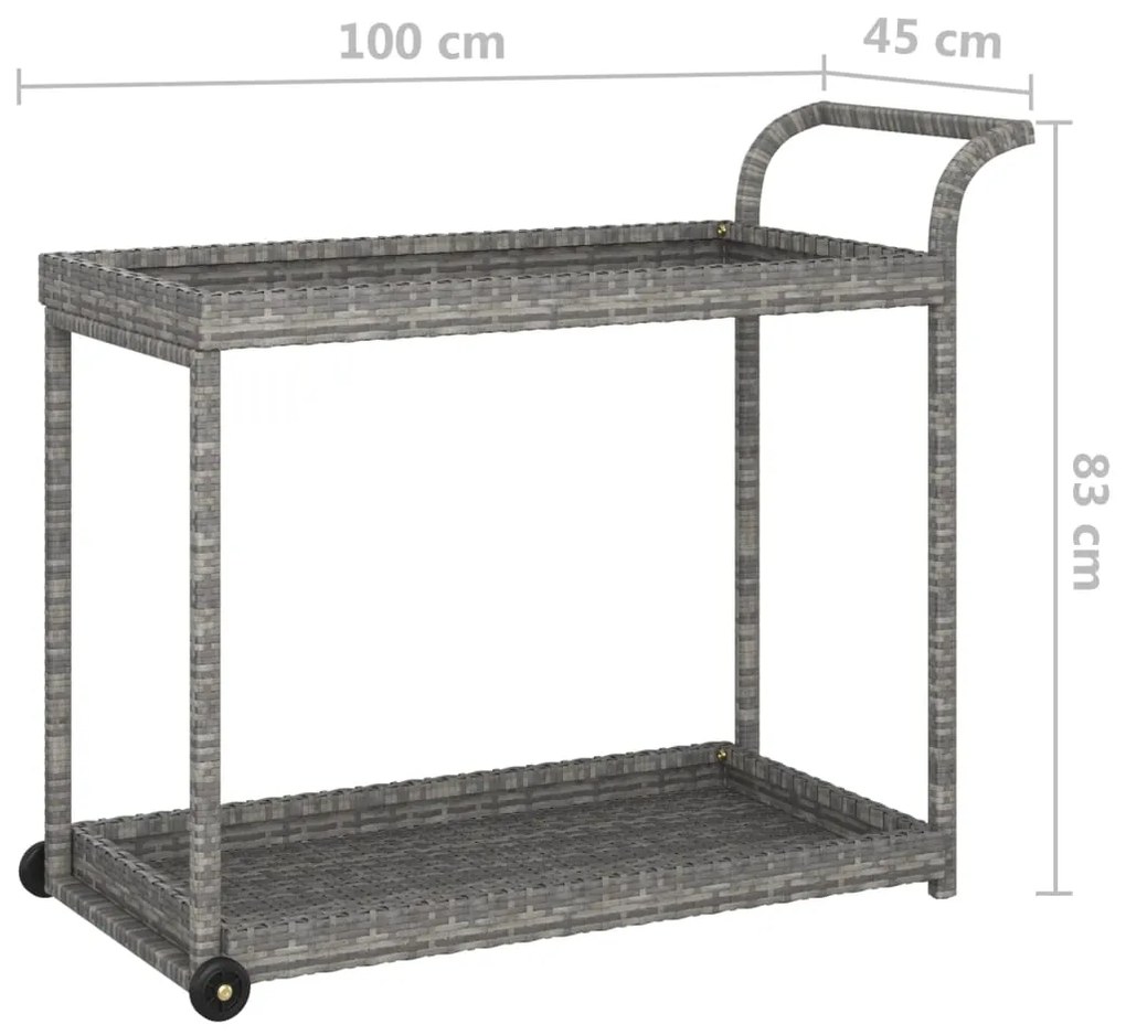 Carrinho de bar 100x45x83 cm vime PE cinzento