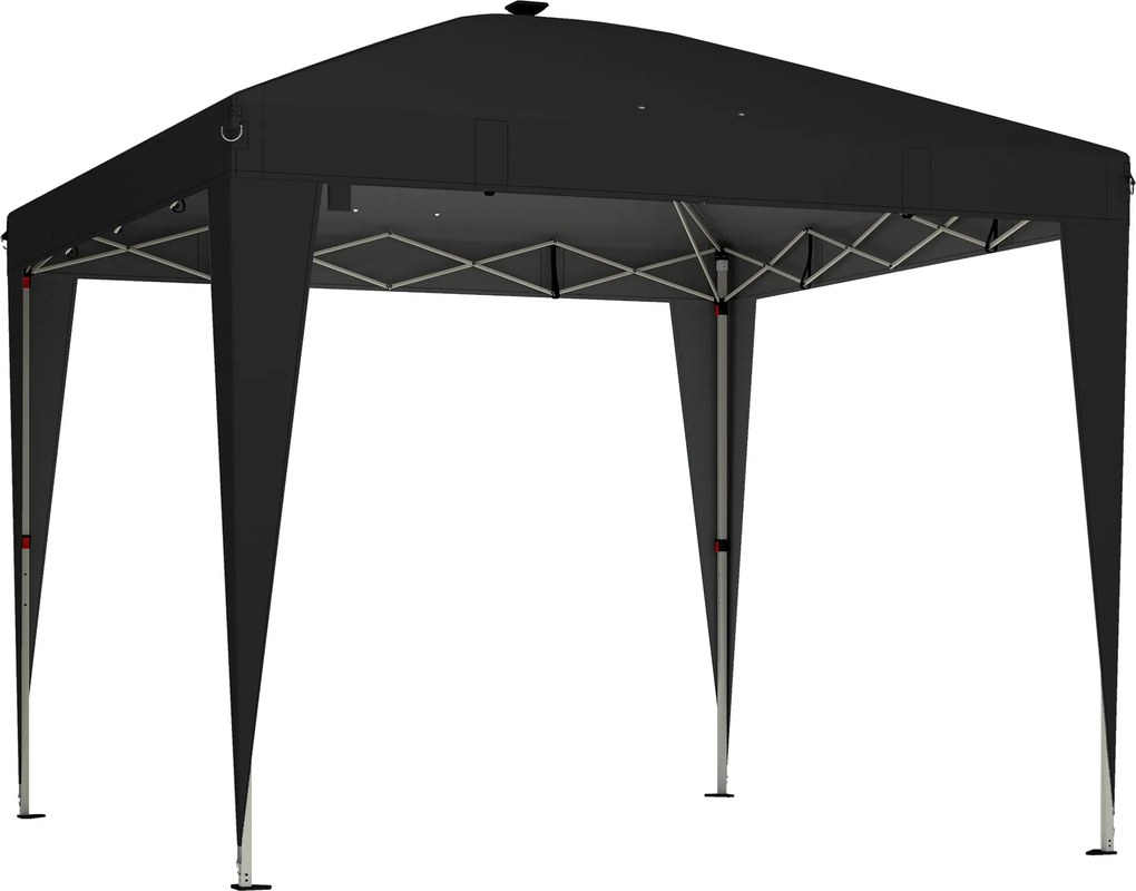 Outsunny Gazebo 3x3 m Dobrável Pop-Up com Altura Ajustável, UV50+ Gazebo de Jardim com Luz Central e USB, Controle Remoto, Bolsa de Transporte, para Exterior, Acampamento, Festas, Preto | Aosom Portugal
