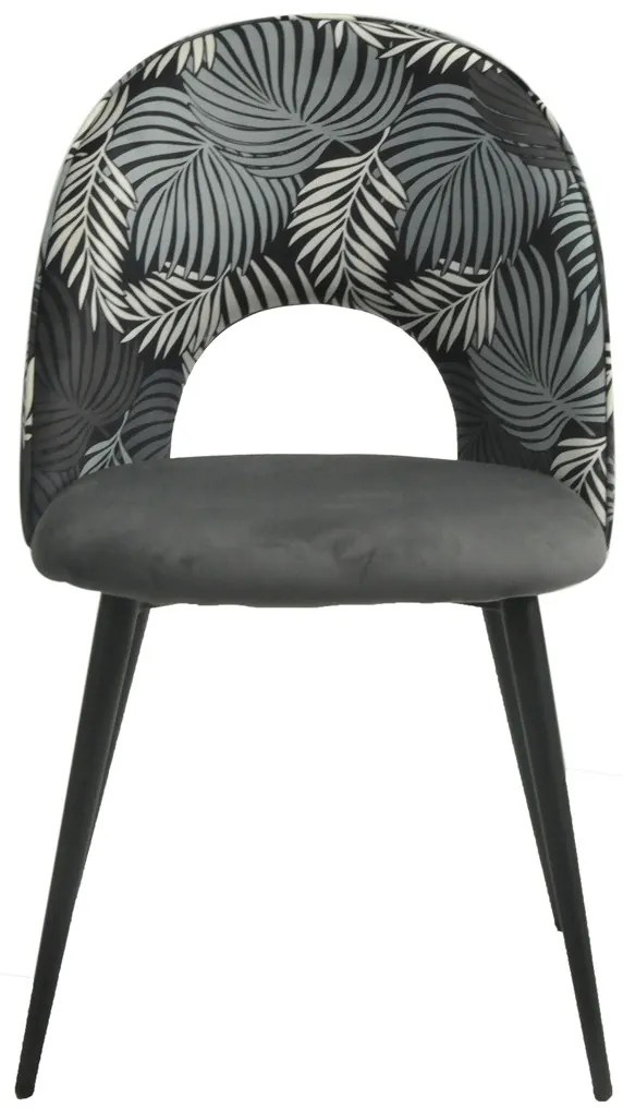 Conjunto 2 Cadeiras Cozinha, sala  ORQUIDEA, metal, tecido veludo cinza com encosto florais combinando