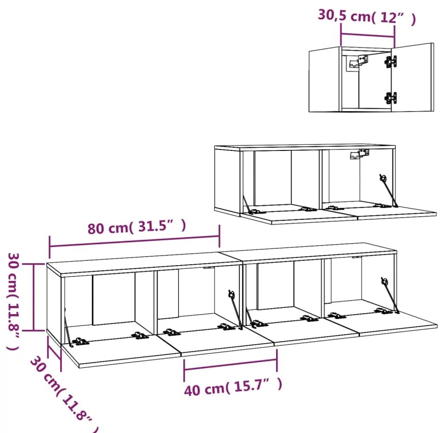 Conjunto móveis de TV 4 pcs madeira processada sonoma cinza