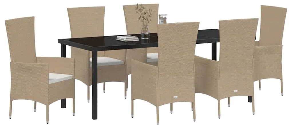 Conjunto de Jantar para Jardim com almofada 7 pcs Bege, Preto