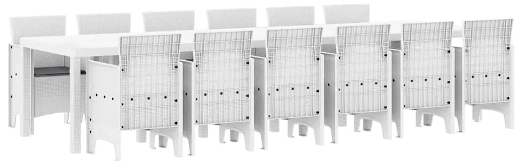 Conjunto de Jantar para Jardim 13 pcs Branco Grande Vime