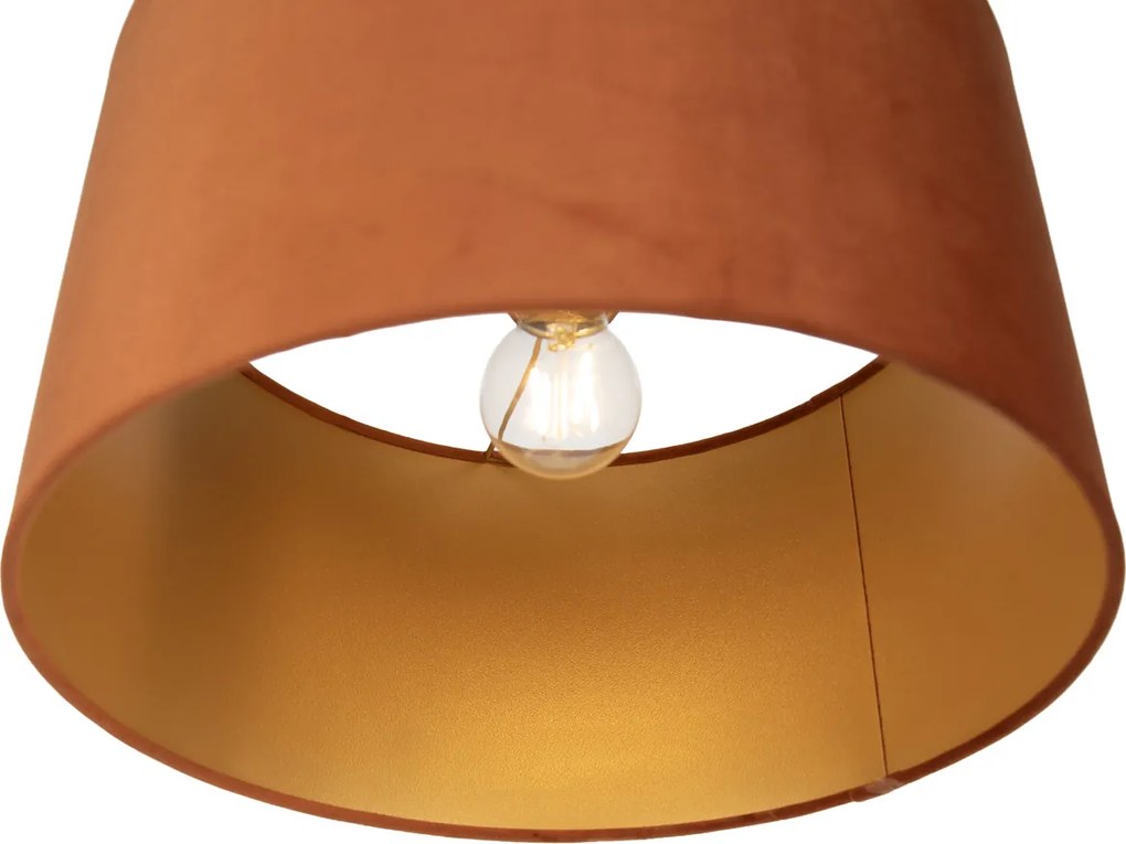 Candeeiro suspenso preto com ficha e abajur laranja com interior dourado 35cm - Cavalux