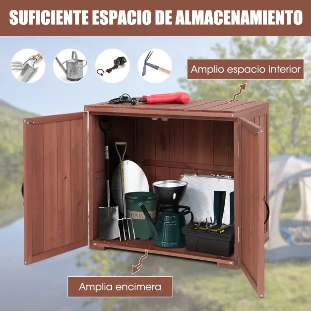 Armário de armazenamento em madeira de abeto para jardim  77x56x72 cm com portas duplas Castanho