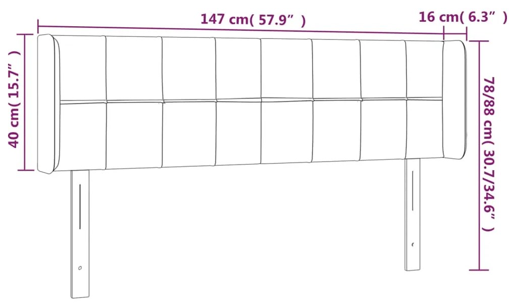 Cabeceira de cama c/ abas veludo147x16x78/88 cm cinzento-claro