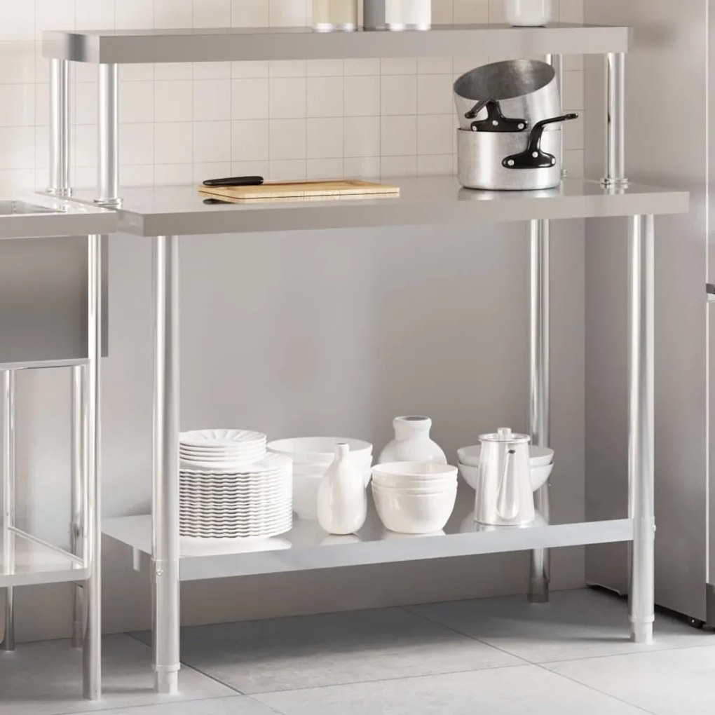 Mesa trabalho cozinha c/ prateleira 110x55x120cm aço inoxidável