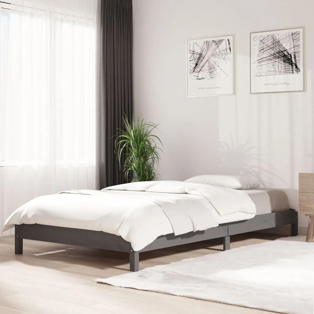 vidaXL Cama empilhável 80x200 cm madeira de pinho maciça cinzento