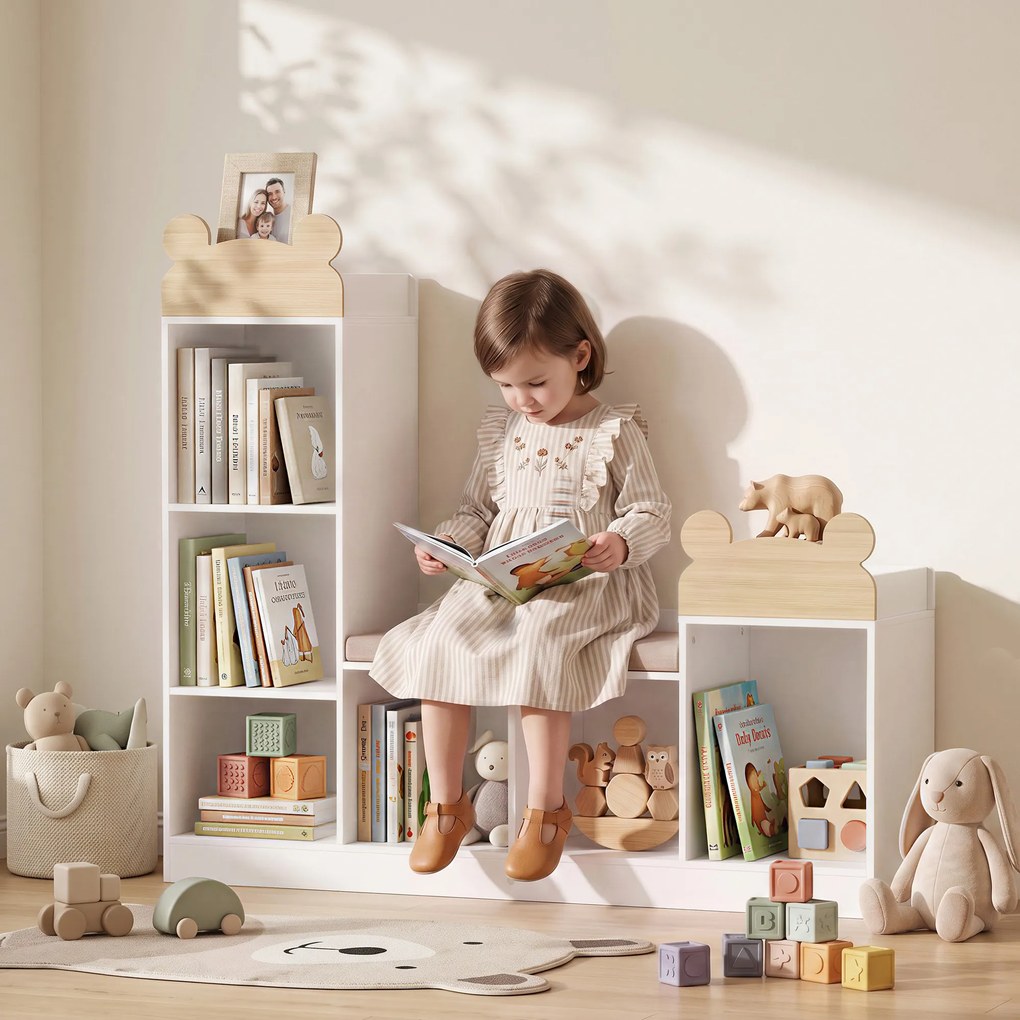 Estante Infantil com Cantinho de Leitura, 121 x 30 x 106 cm, 3 em 1, Branco