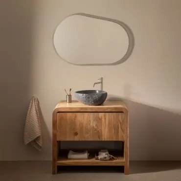 Conjunto De Móvel De Casa De Banho Em Madeira De Acácia Vacry Castanho Acácia & Irregular Em Cimento Preto - Sklum