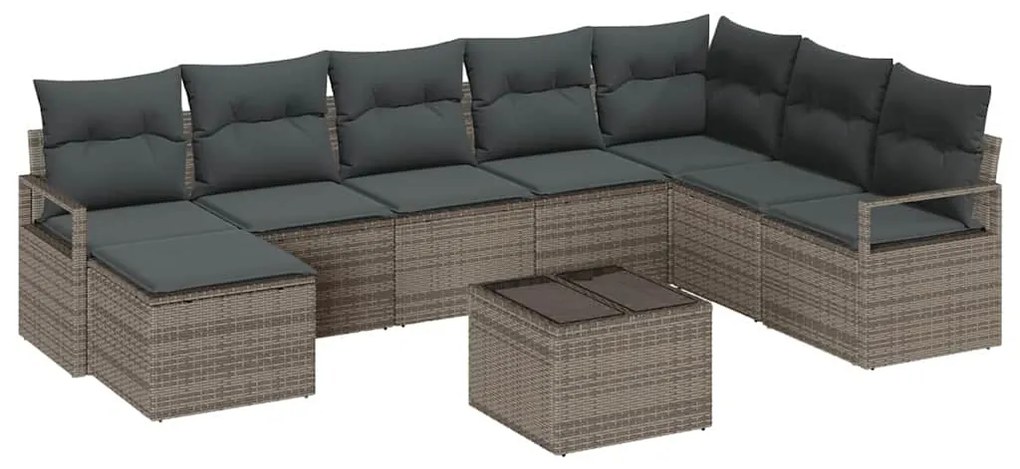 Conjunto de Sofá de Jardim de 8 Peças com Almofadas Pretas em Rattan d