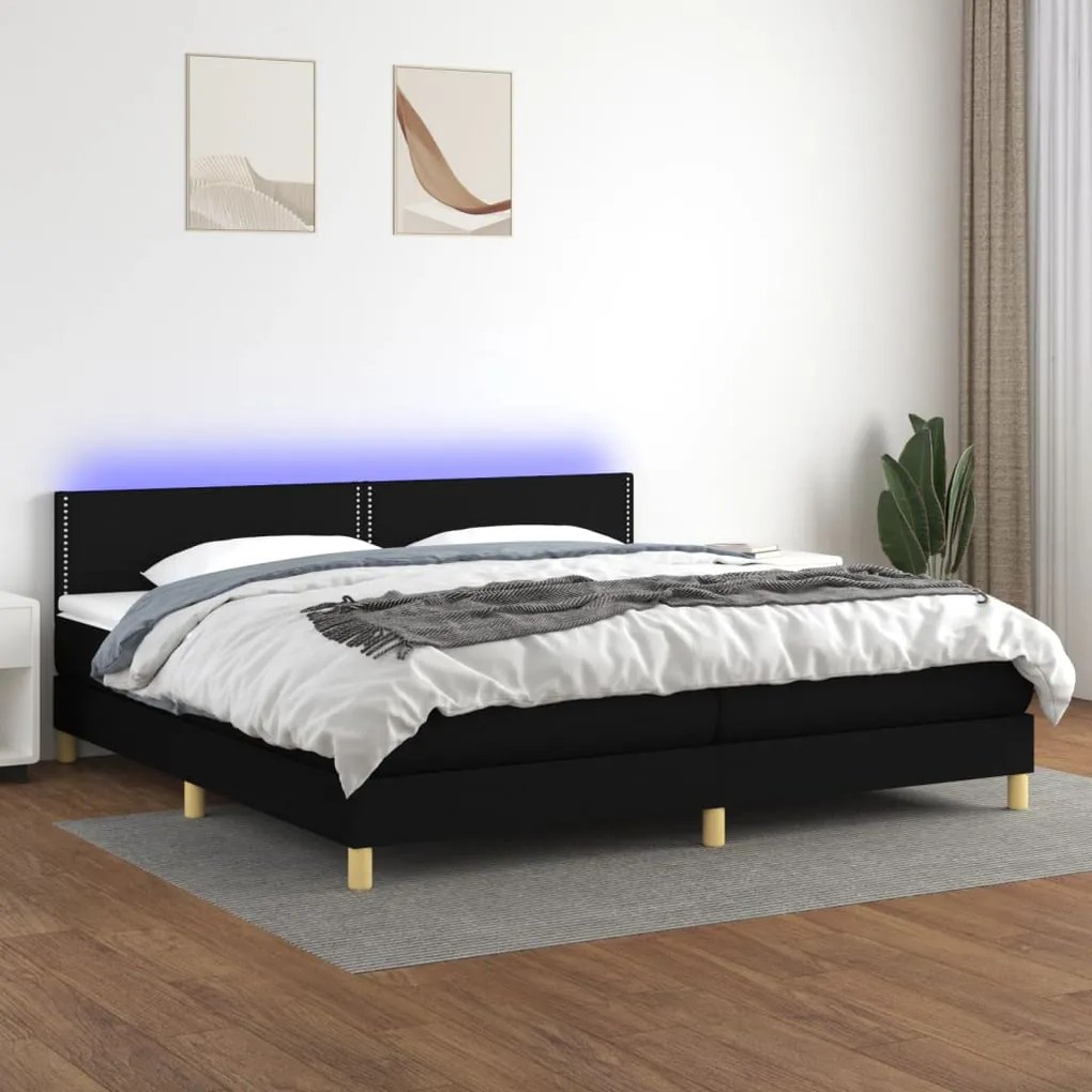 vidaXL Cama box spring c/ colchão e LED 200x200 cm tecido preto