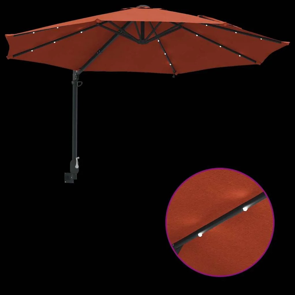 Guarda-sol de Parede com LEDs Terracota 248 cm