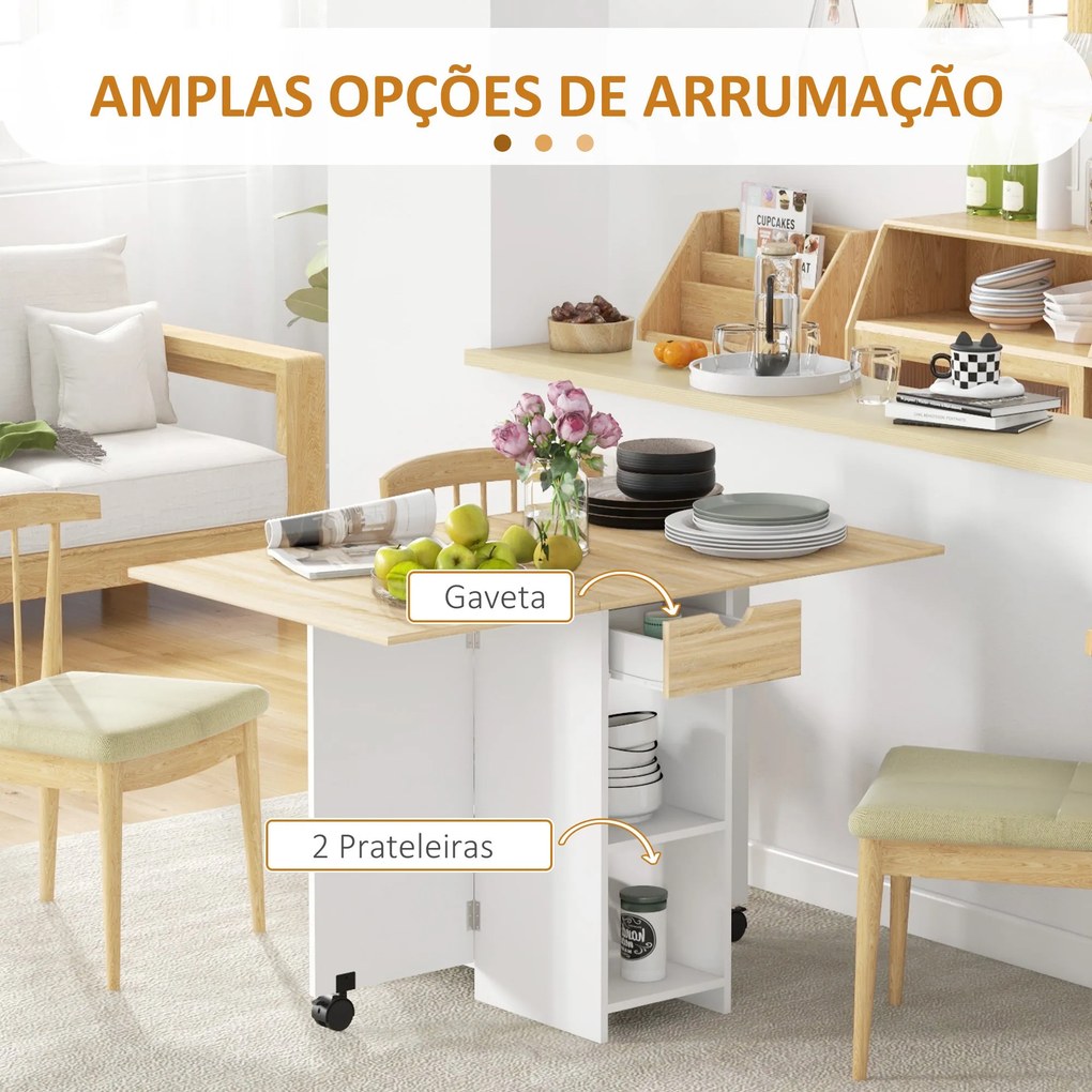 Mesa de Cozinha Dobrável Mesa de Sala de Jantar com Rodas Laterais Reb