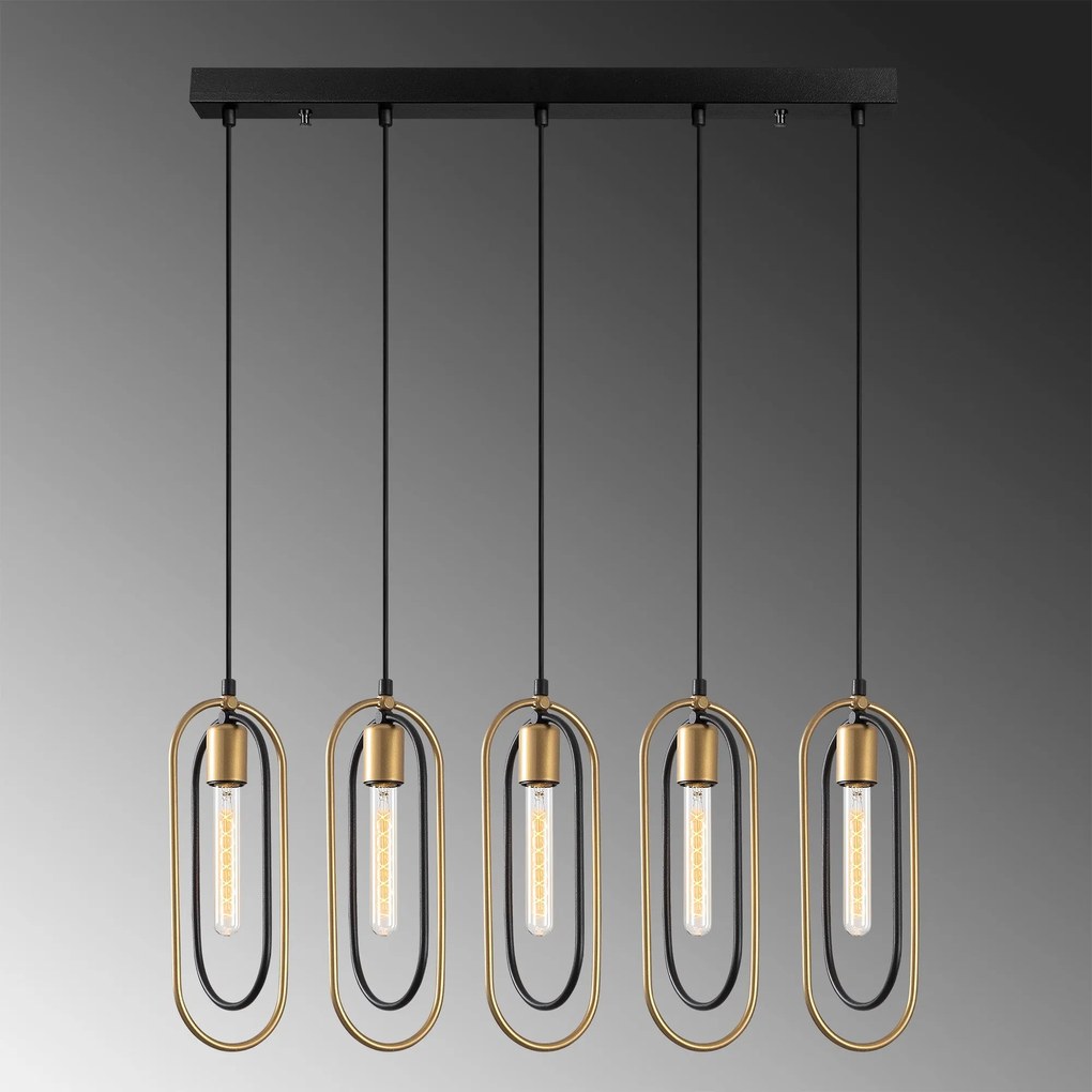 Candeeiro de Teto Cerco – Preto e Dourado – 86 x 8 cm