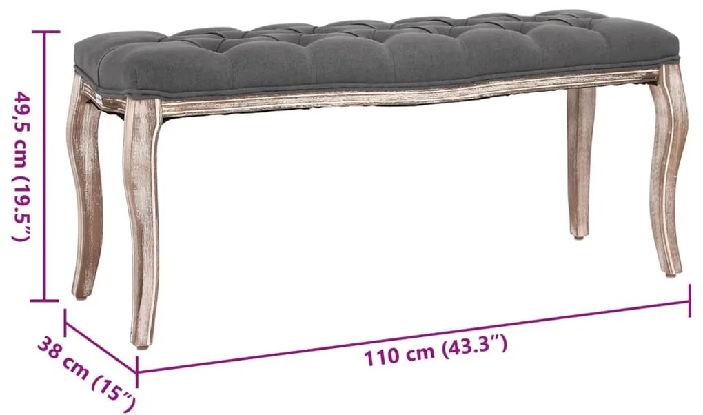 Banco em linho e madeira maciça 110x38x48 cm cinzento-escuro