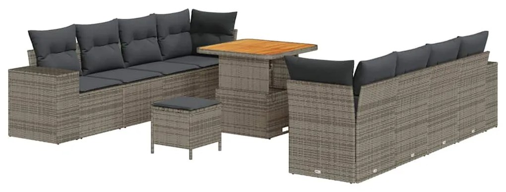Conjunto de Sofás de Jardim de 11 Peças com Almofadas Cinzento Rattan