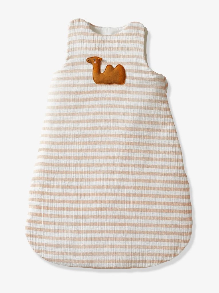 Saco de bebé sem mangas, em gaze de algodão, Wild Sahara branco claro as riscas