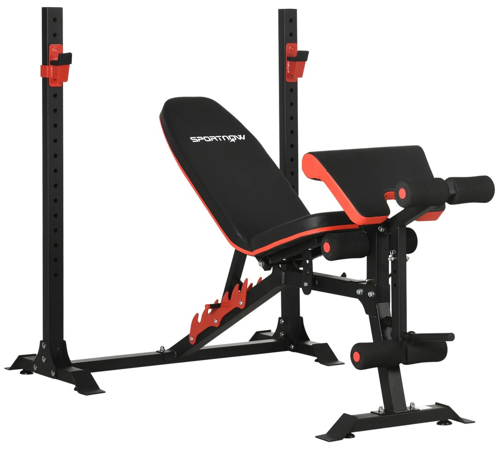 SPORTNOW Banco de Musculação Multifuncional Banco de Pesos com Encosto Reclinável e Suporte de Barras Ajustável 180x110x126 cm Preto | Aosom Portugal