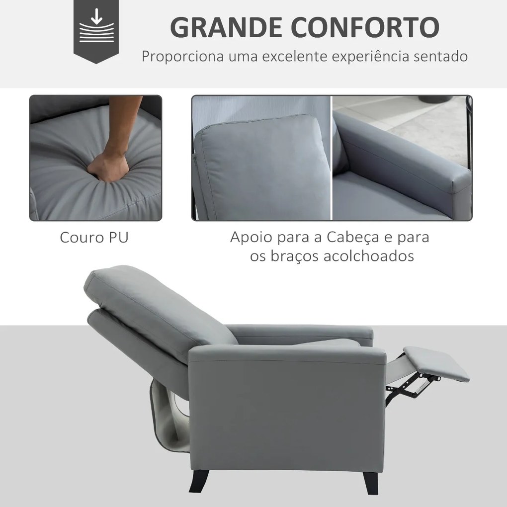 Poltrona Relax Reclinável em até 140° Estofada em PU com Apoio para os Pés Retrátil Assento e Encosto Acolchoados para Sala de Estar Escritório Dormit