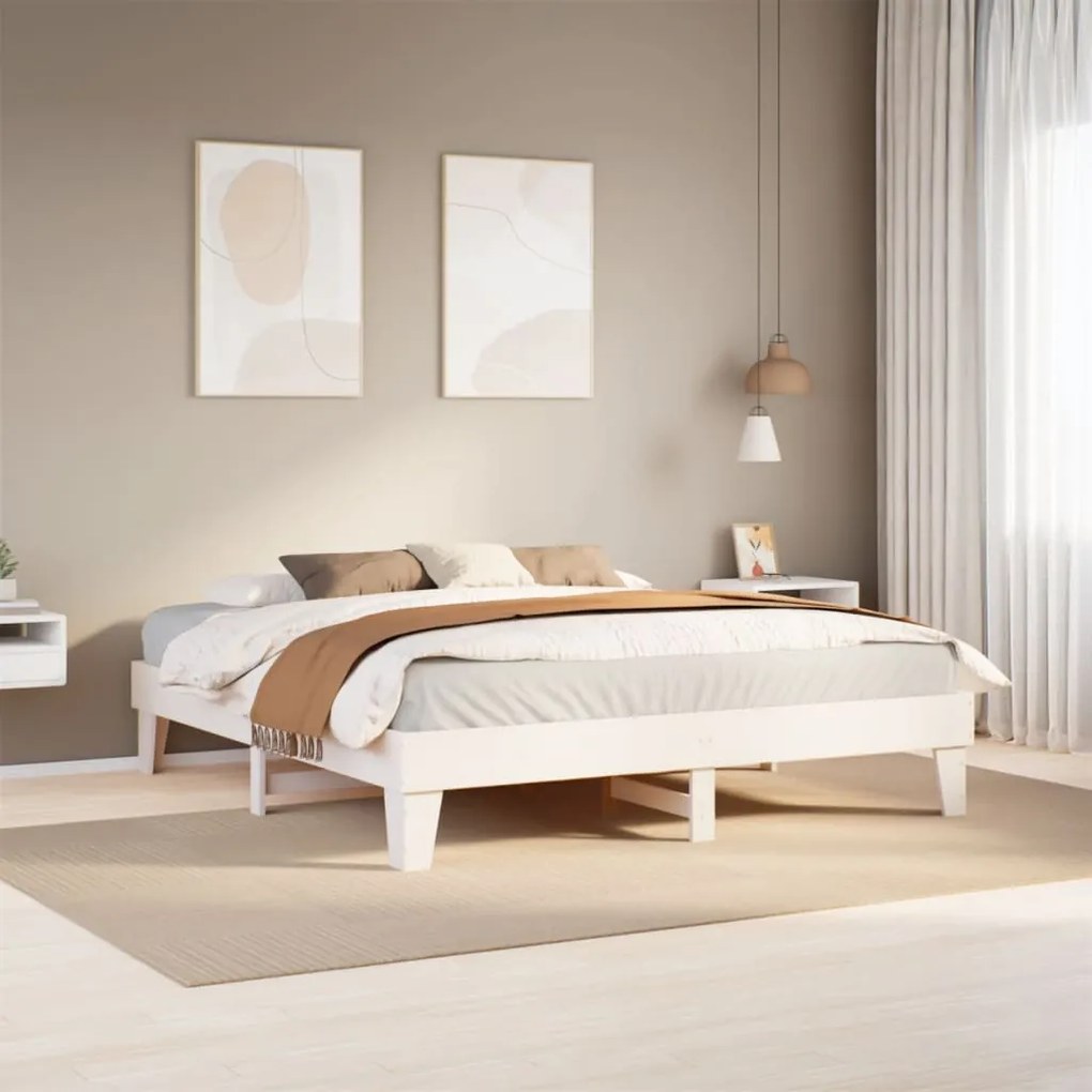Cama sem colchão 200x200 cm madeira de pinho maciça branco