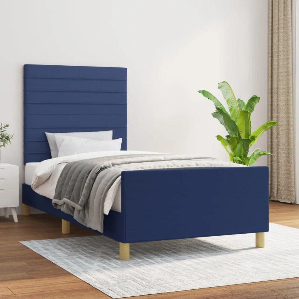 Estrutura de cama sem colchão 90x200 cm tecido azul