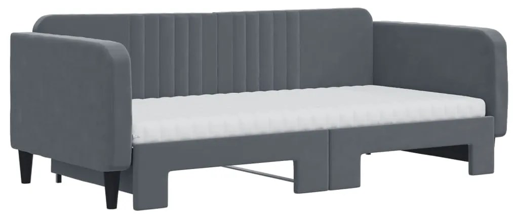 Sofá-cama c/ gavetão e colchões 90x190cm veludo cinzento-escuro