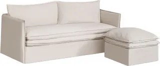 Conjunto De Sala Com Sofá De 3 Lugares E Puff Em Linho E Algodão Grace Tecido Beige - Sklum