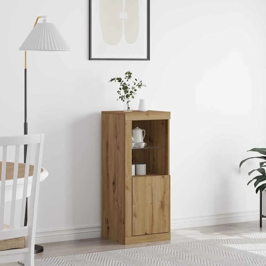 Sideboard vidaXL com Luzes LED Carvalho Artesanal 41x37x100 cm